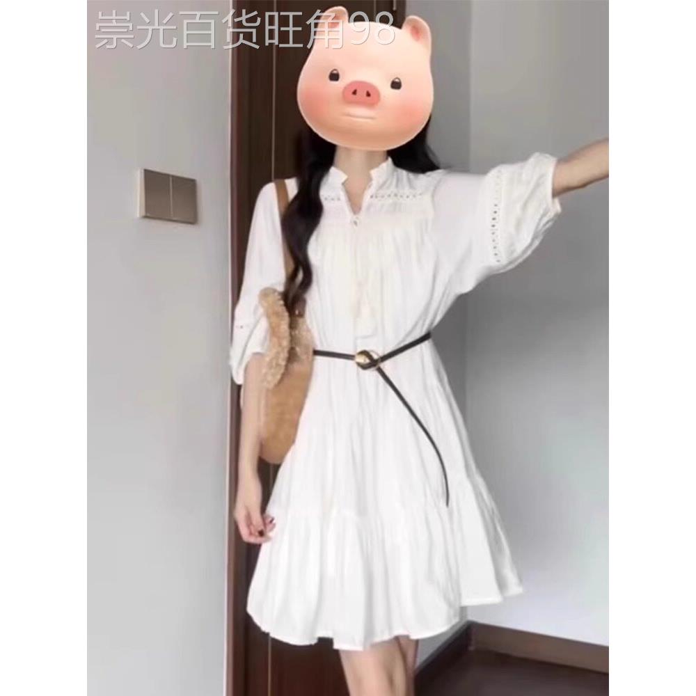 日系小个子白色衬衫连衣裙女秋季新款法式别致绝美显瘦气质短裙子