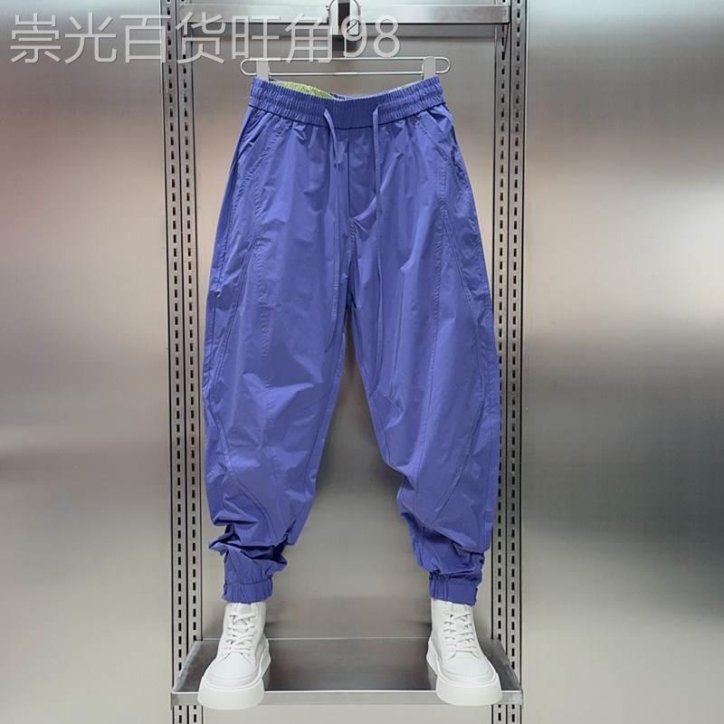 休闲裤男士2026新款夏季潮牌宽松束脚哈伦裤松紧腰纯色九分工装裤