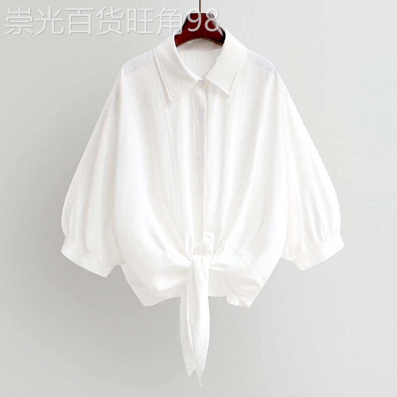 白色衬衫女设计感小众夏季新款2026年短袖衬衫宽松短款泡泡袖上衣