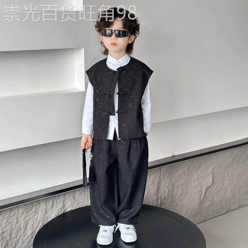 韩国Uamtor汉服男童新中式套装春秋新款唐装儿童中山装主持人礼服