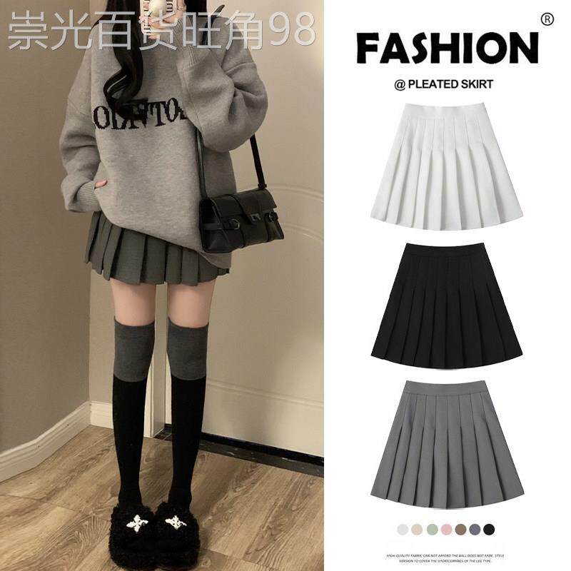 灰色百褶半身裙女春秋季2026新款高腰显瘦a字防走光学院风jk短裙
