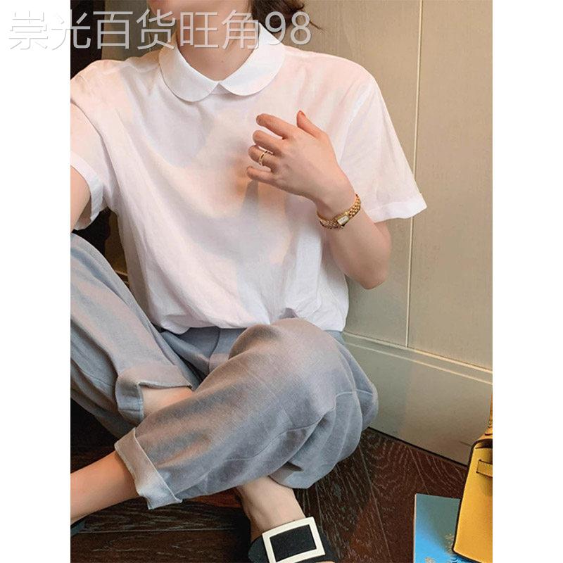 洋派减龄娃娃领白色短袖T恤女夏季欧货2025新款时尚别致内搭衬衫