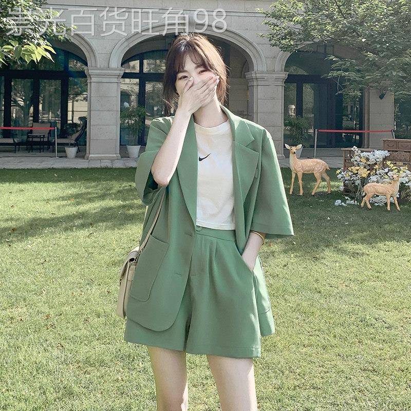 西装短裤套装女夏2025新款大码胖妹妹显瘦洋气休闲薄款网红两件套