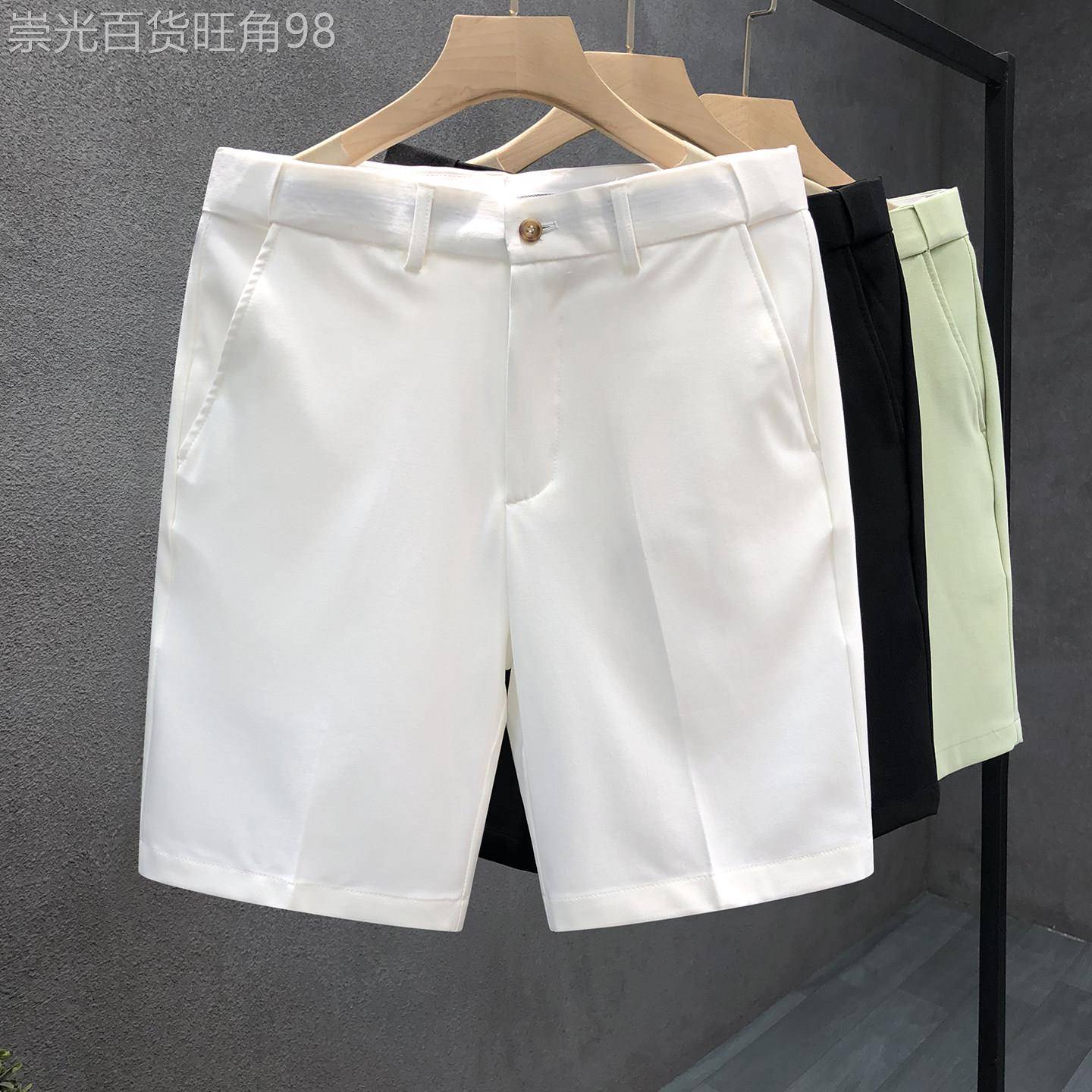 米兰『时尚设计风』!新品推荐!白色简约休闲短裤男直筒五分西裤