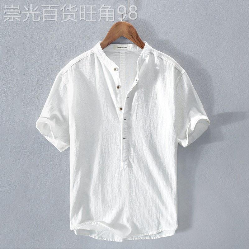 意大利夏季薄款日系棉麻衬衫男2026复古文艺简约百搭休闲短袖上衣