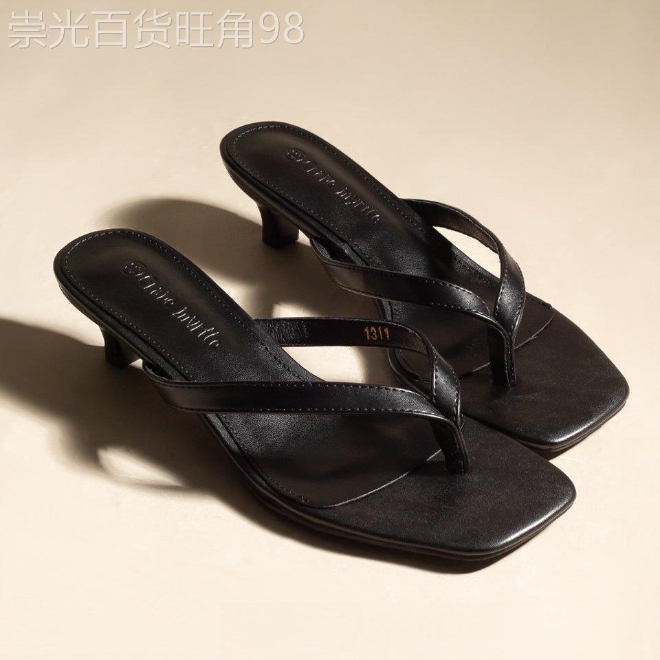 香港真皮细高跟人字拖鞋女夏季外穿2026新款软底不累脚方头凉拖鞋