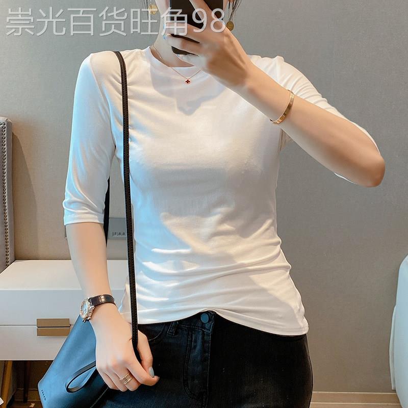潮牌2026新款白色打底衫女洋气夏季修身短袖内搭五分袖显胸t恤女