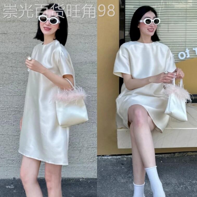 香港it代购韩国小香风高级感宽松中长款雪纺真丝连衣裙娃娃裙女夏