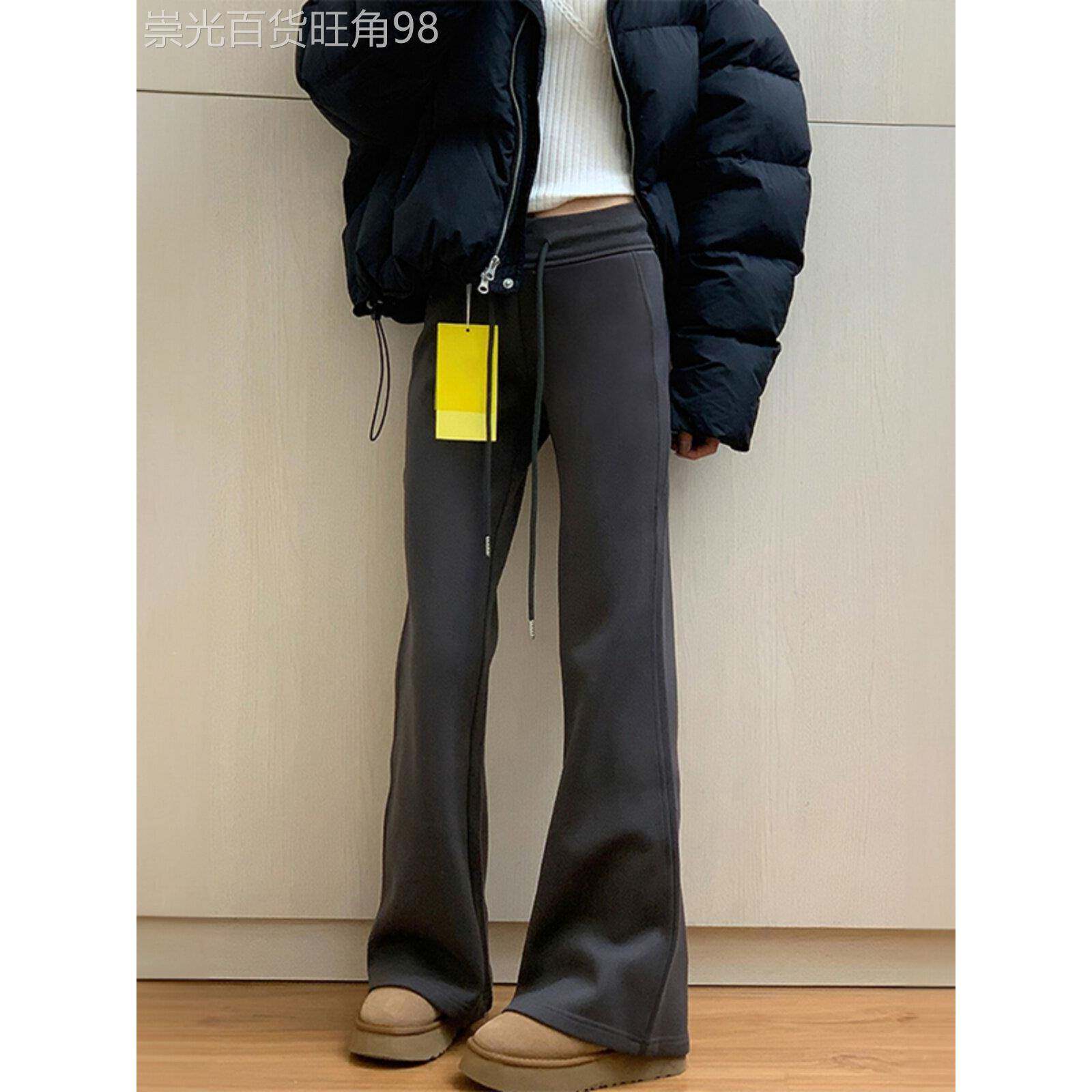 韩国深灰色微喇休闲裤女2025春秋新款胖妹妹mm高腰弹力运动卫裤潮