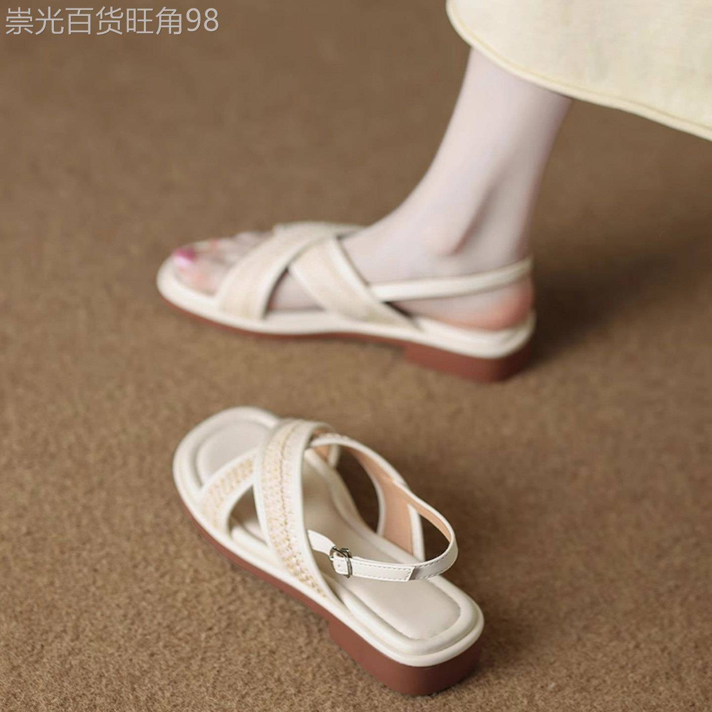 真皮法式平底凉鞋女夏季2026新款软底防滑不累脚气质海边沙滩凉拖