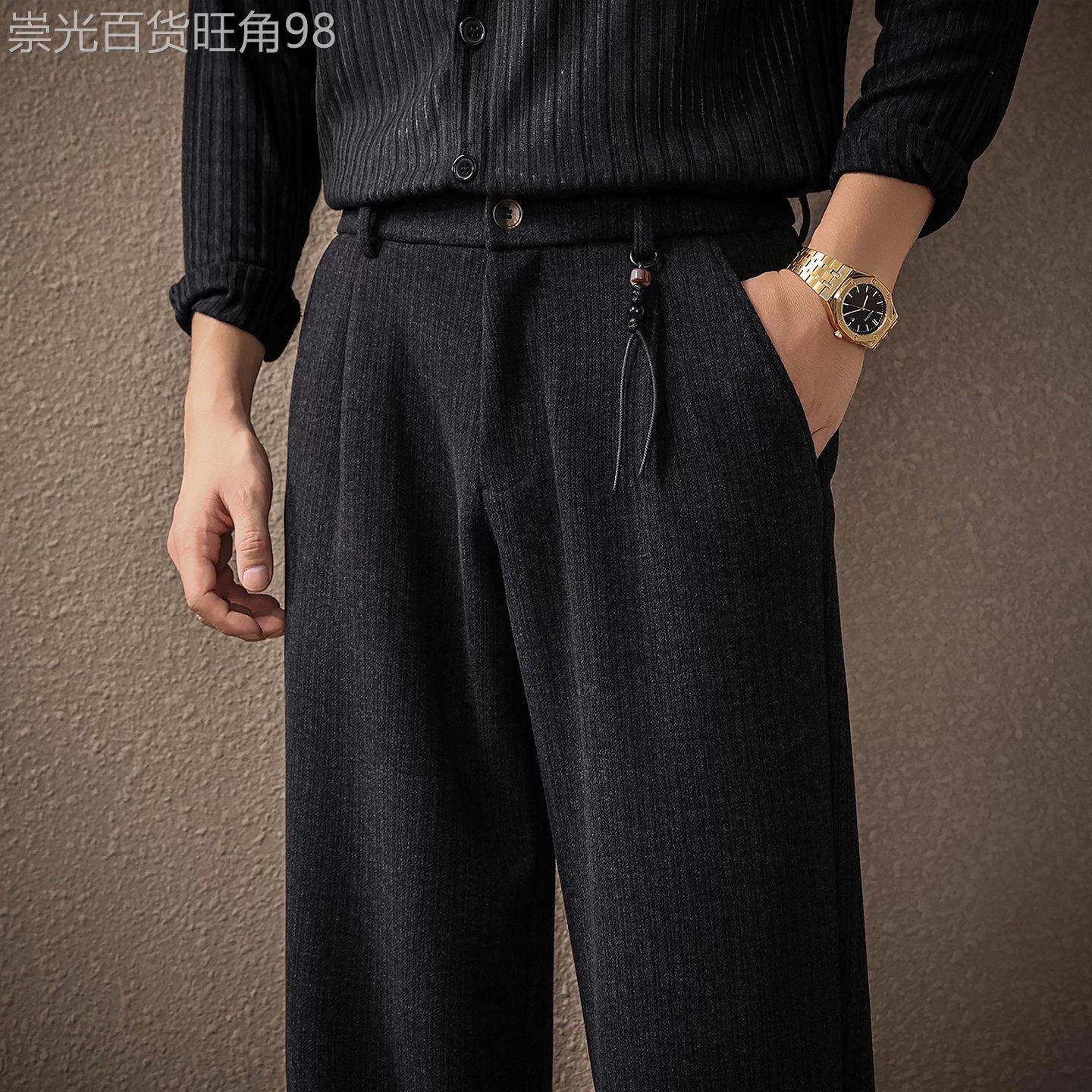 意大利2026新款商务风男士休闲西裤春秋季羊毛混纺老钱风直筒长裤