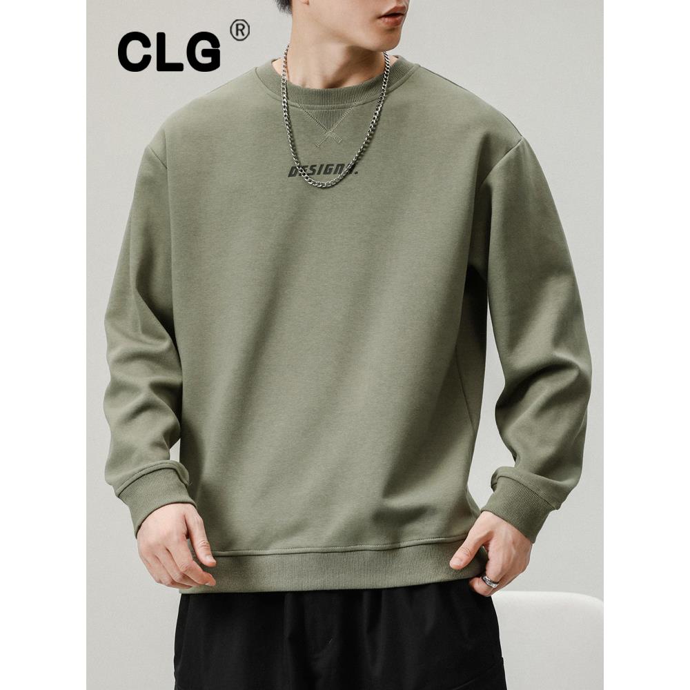 香港潮牌秋冬长袖卫衣男士宽松圆领无帽t恤潮流覆古军绿上衣外套