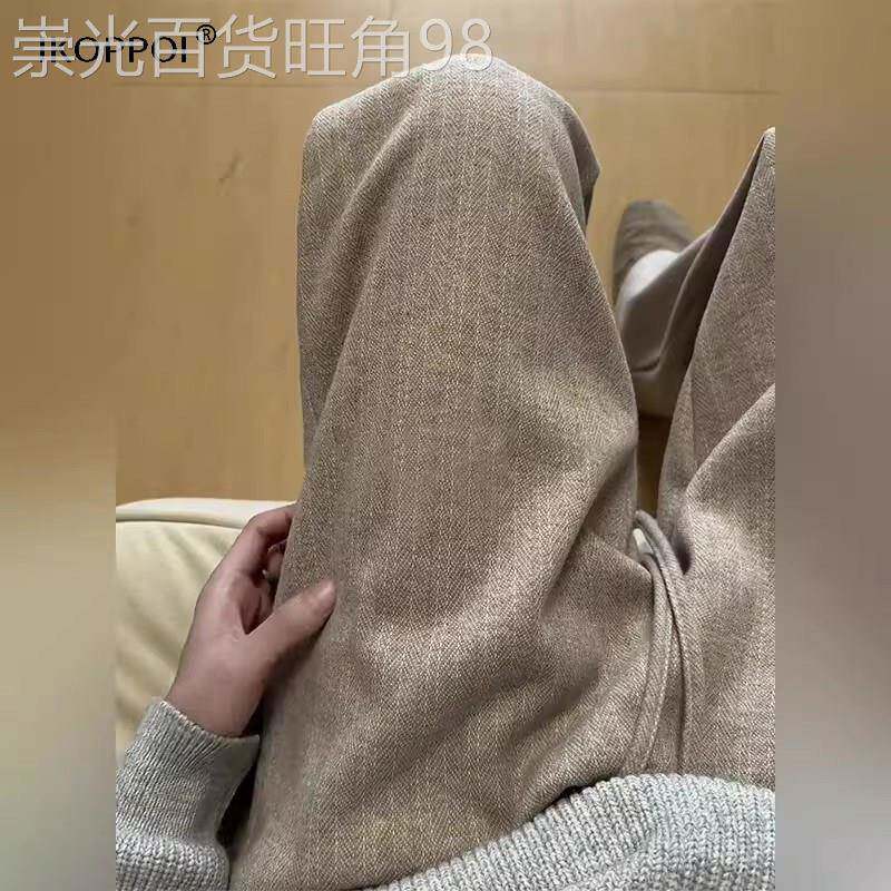 轻奢老钱风人字纹毛呢裤男士春季直筒运动卫裤宽松慵懒风休闲西裤