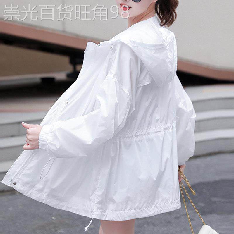韩版中长款连帽收腰防晒外套 女款2025夏季休闲薄风衣 宽松纯色百