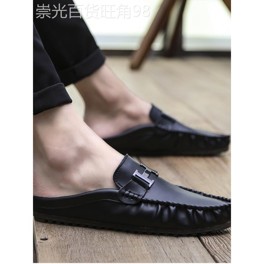 豆豆鞋男士时尚懒人拖鞋2025夏季新款透气多功能休闲鞋男士真皮