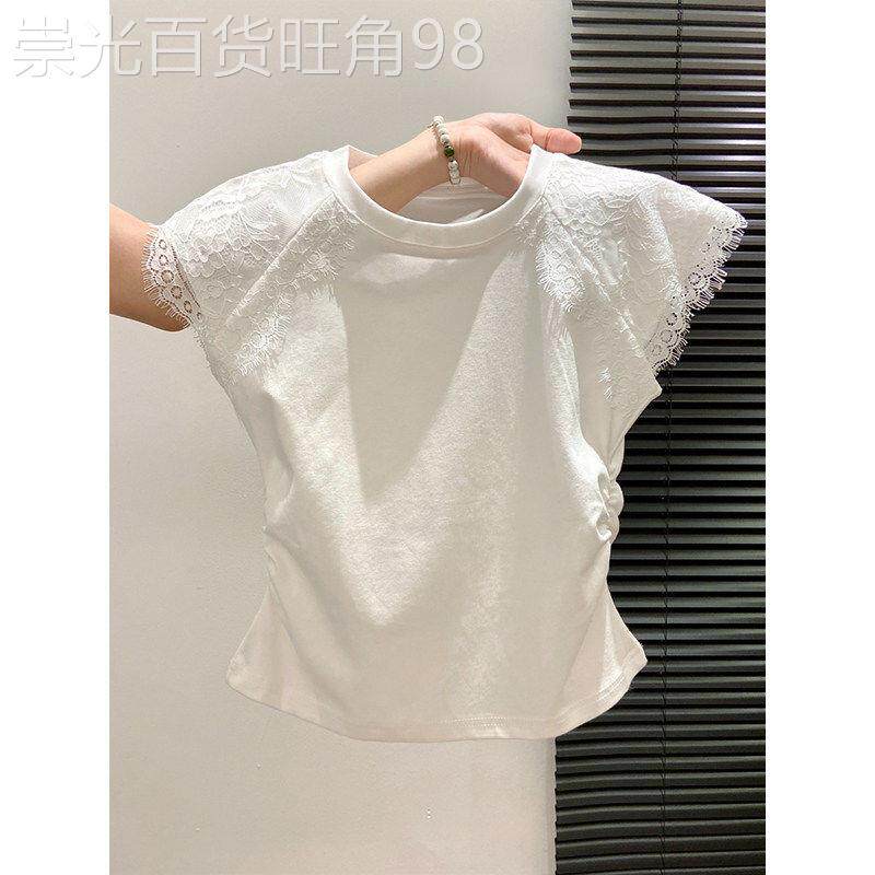 白色T恤女2026夏季新款设计感蕾丝拼接圆领套头减龄休闲短款上衣