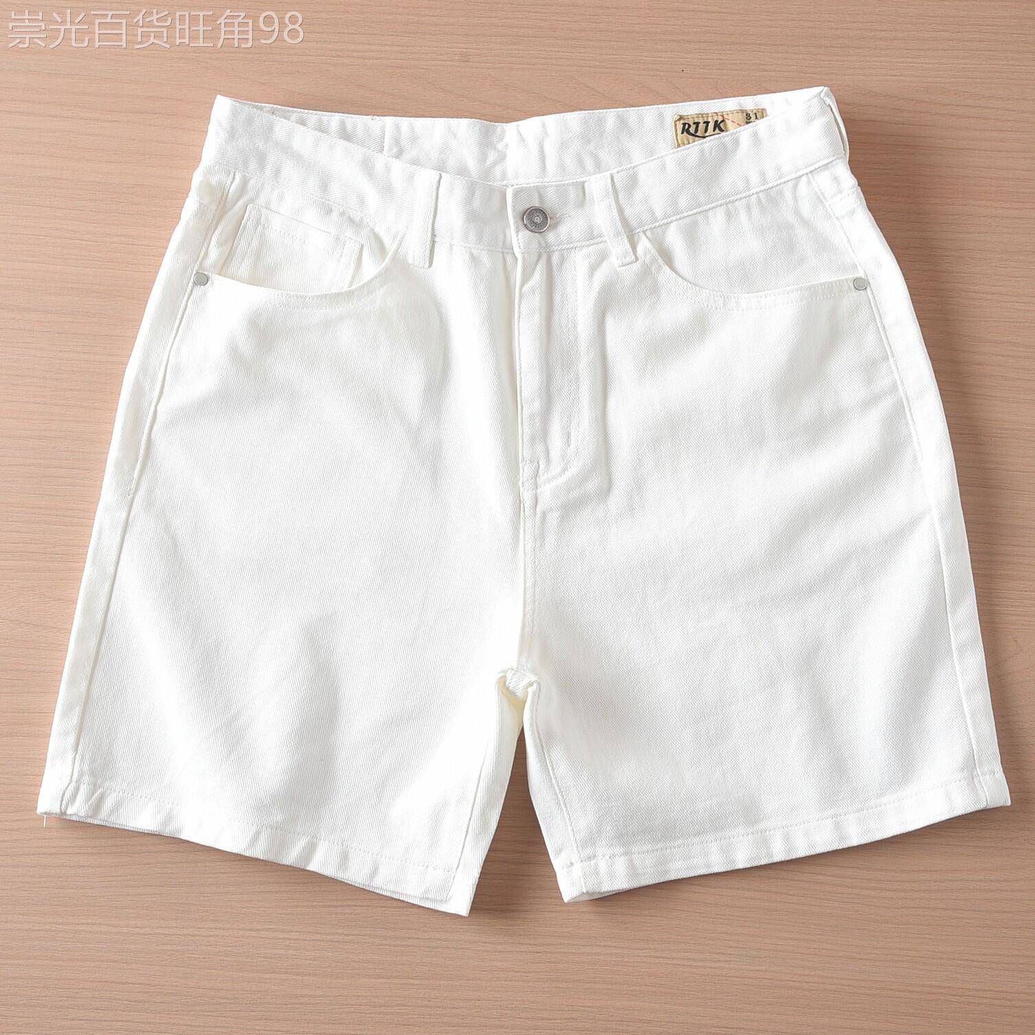 代购日系Cleanfit 白色牛仔短裤男 简约直筒宽松四分裤夏季基础款