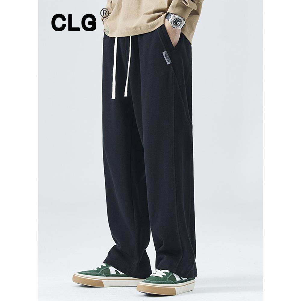 香港潮牌秋冬垂感针织卫裤男直筒宽松加绒运动长裤阔腿美式休闲裤