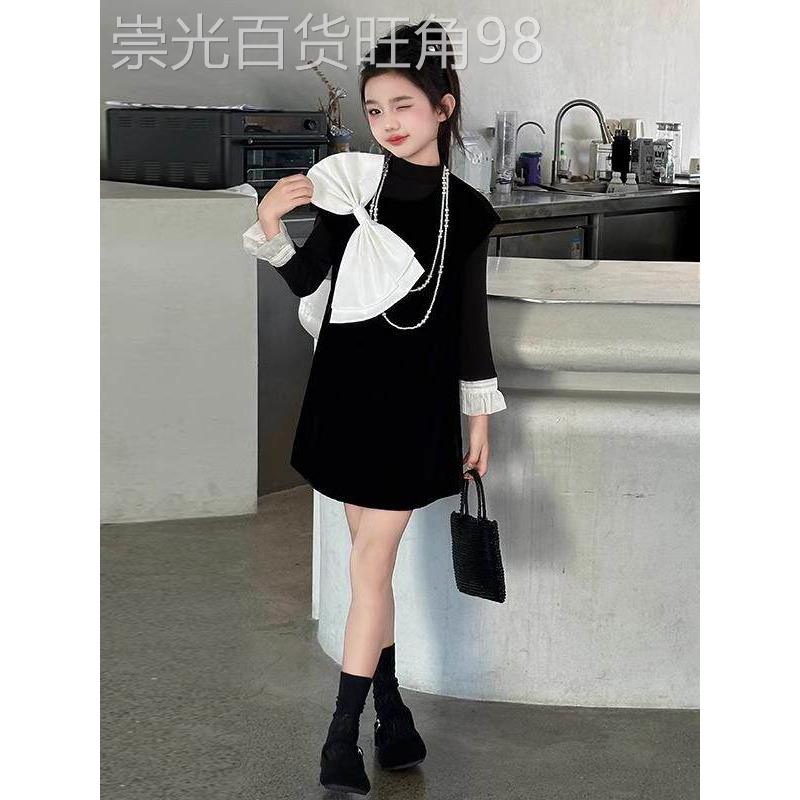fashion Sincgo Girls Dress 2025新款儿童时尚春秋蝴蝶结长裙童