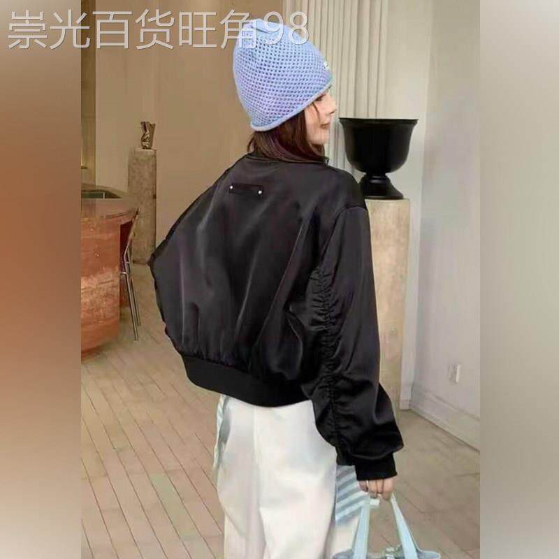 潮牌设计感袖子褶皱圆领百搭棒球服外套女春秋季短款时尚宽松夹克