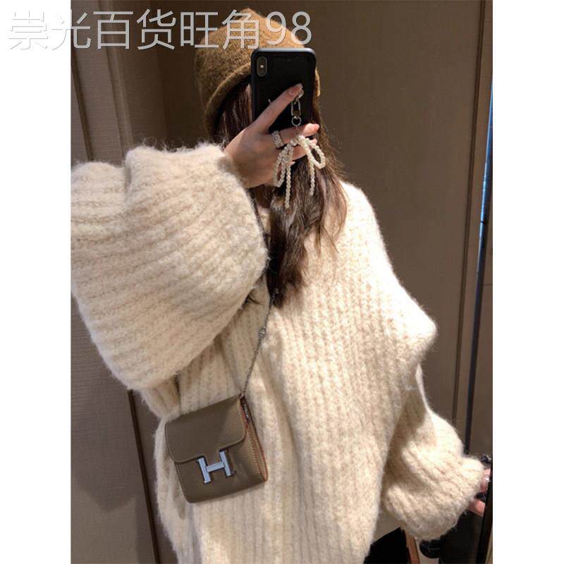 慵懒风灯笼袖大版针织毛衣女秋冬2026欧货新款软糯加厚针织衫上衣
