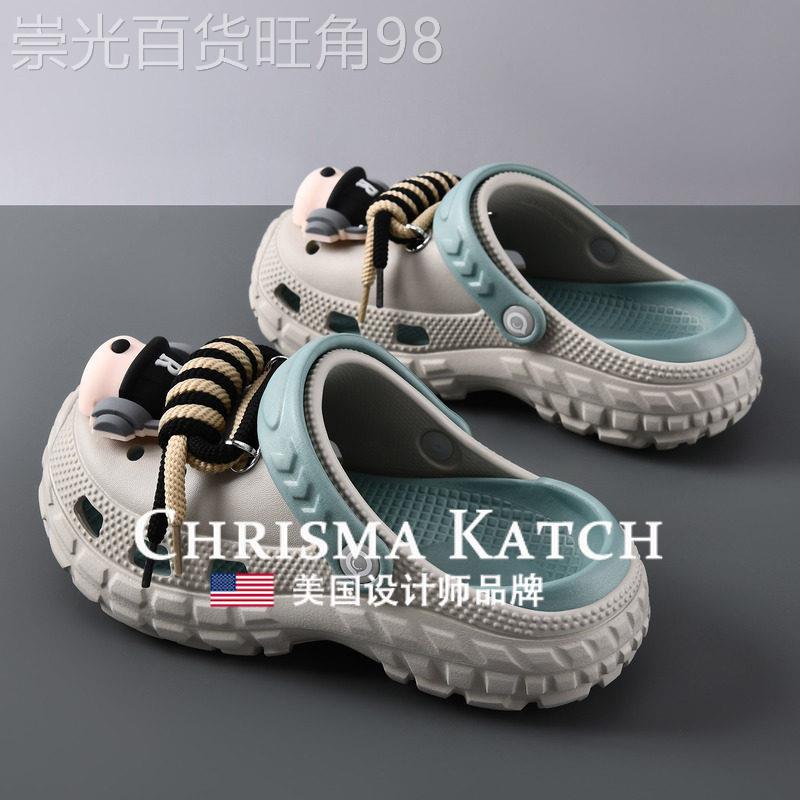 出口美国⭐Chrisma Katch~洞洞鞋黑色耳机狗踩屎感防滑厚底凉拖鞋