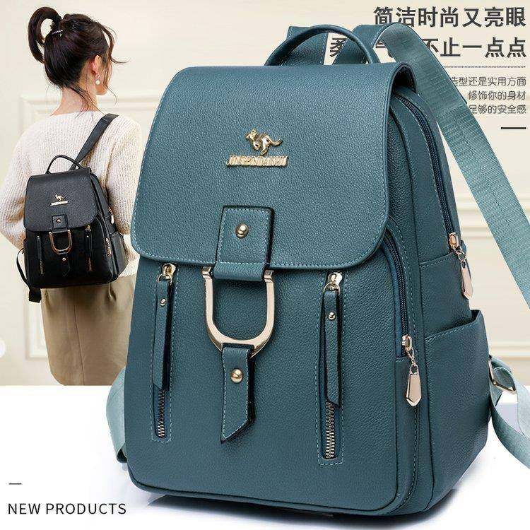 香港 真皮时尚双肩包女2025新款休闲 户外旅行大容量揹包学生书包