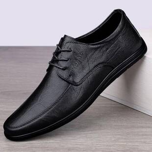 男鞋秋冬2024新款商务真皮加绒棉鞋男士休闲皮鞋一脚蹬豆豆鞋男款