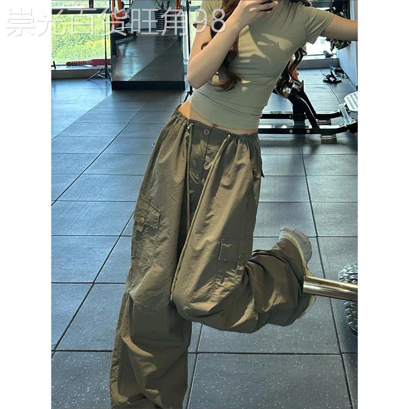 军绿色阔腿裤女夏季欧货美式工装风高腰显瘦直筒裤宽松百搭休闲裤