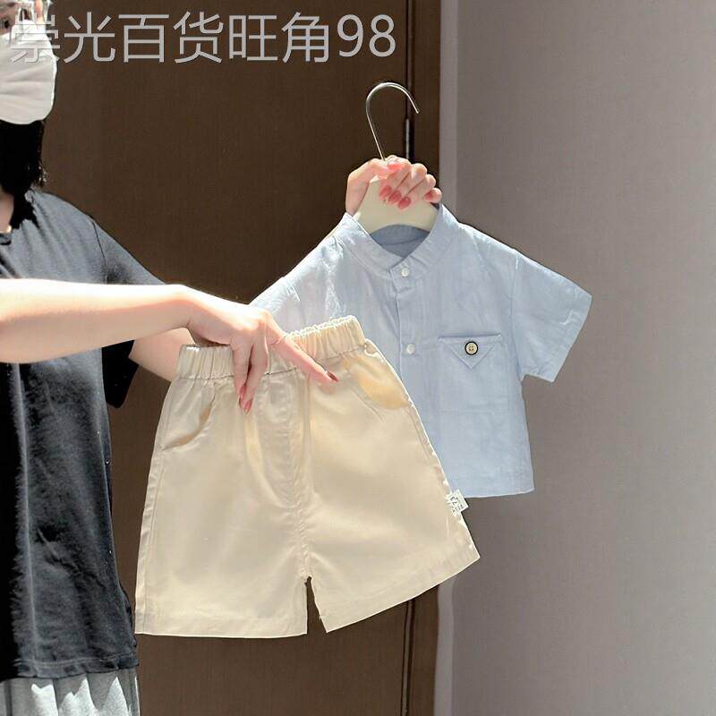 法国BADNUT男宝夏装短袖衬衫套装2026新款洋派婴儿短裤两件套薄款