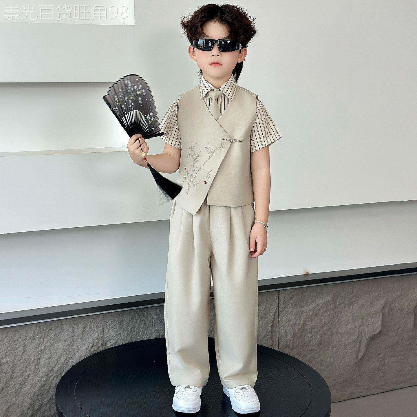 韩国Uamtor男童西装夏季新款2026儿童中式刺绣礼服男孩钢琴演出服