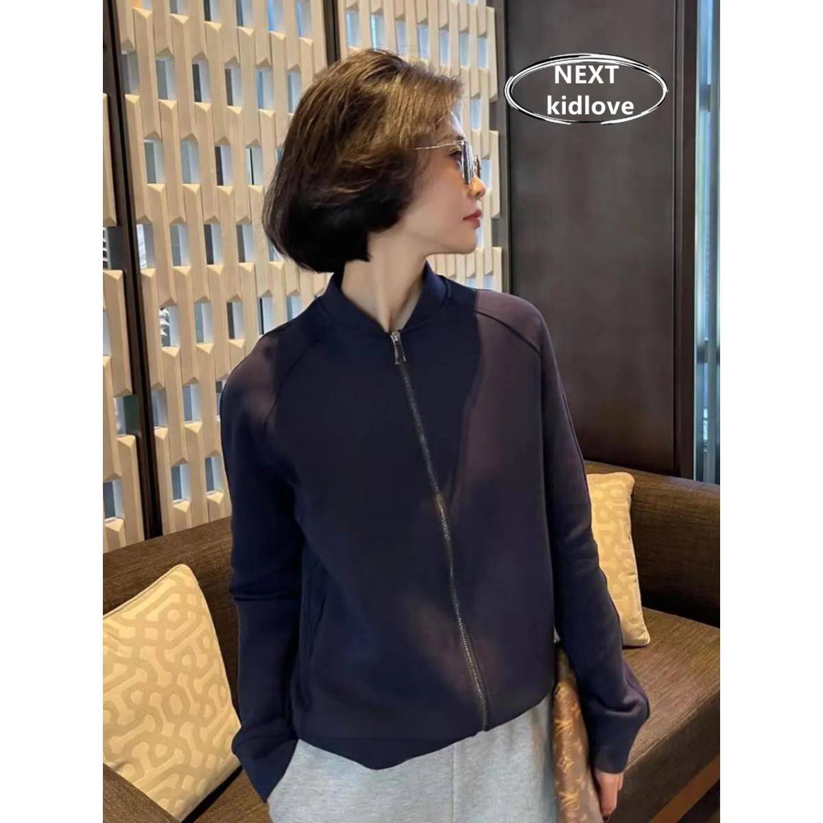 香港高级感春款欧货无帽夹克卫衣短外套女休闲秋冬加绒风衣开衫潮