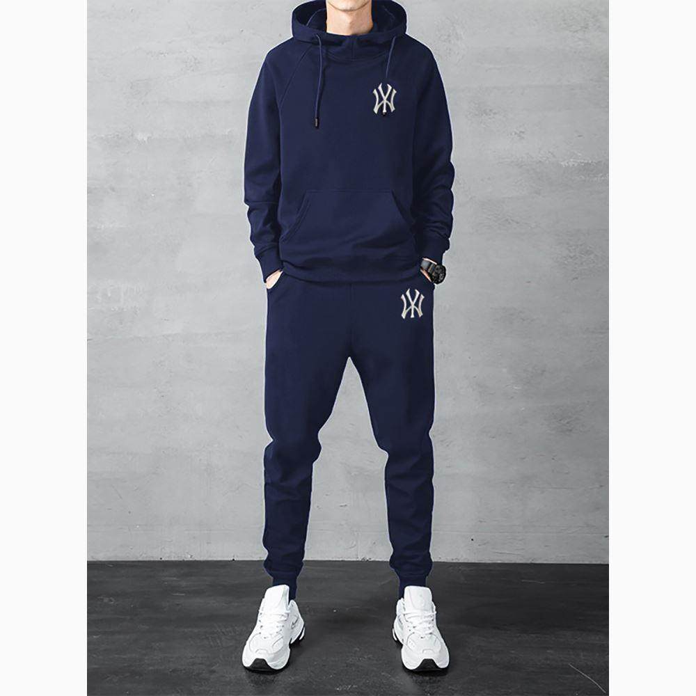 秋冬季跑步运动服套装男休闲刺绣修身全棉卫裤大码连帽卫衣两件套