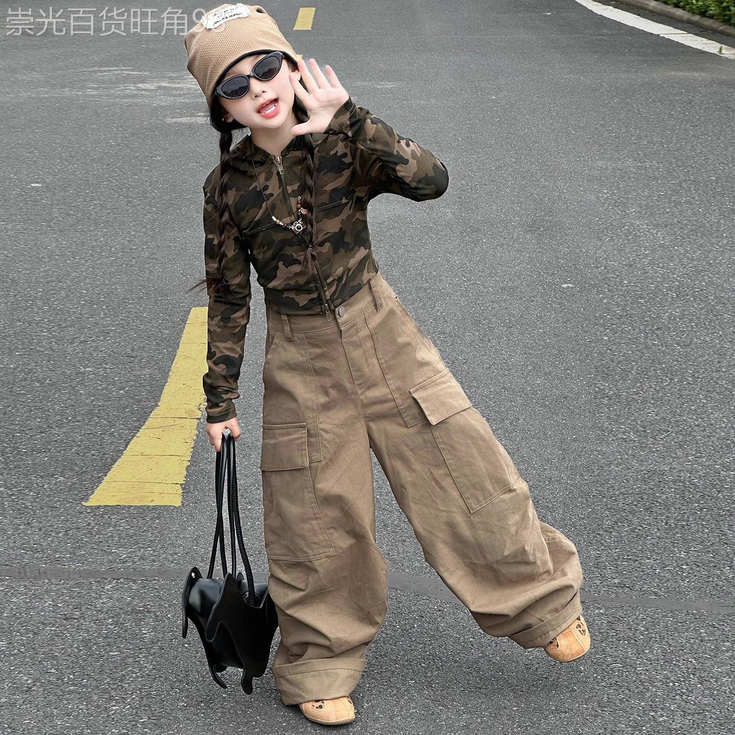 法国Uamtor女童工装裤夏季装新款潮酷穿搭裤子女大童初中生阔腿裤