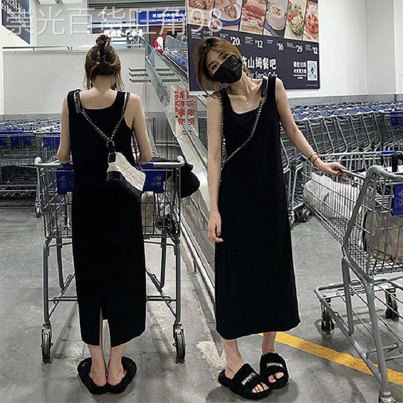 黑色抱婴袋洋装女早秋内搭欧货小个子中长版无袖打底吊带背心长裙