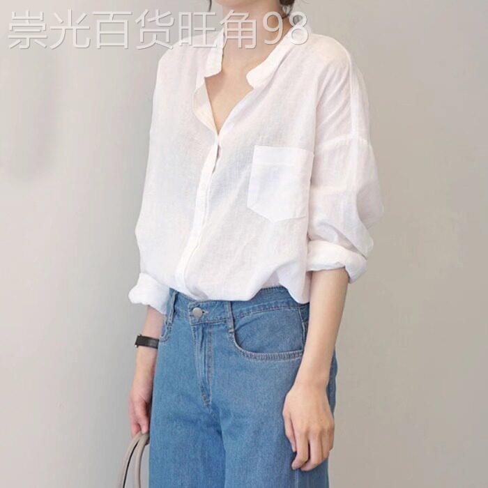 白色防晒衬衫女2026新款夏季薄款Polo领宽松棉麻轻薄洋气开衫上衣