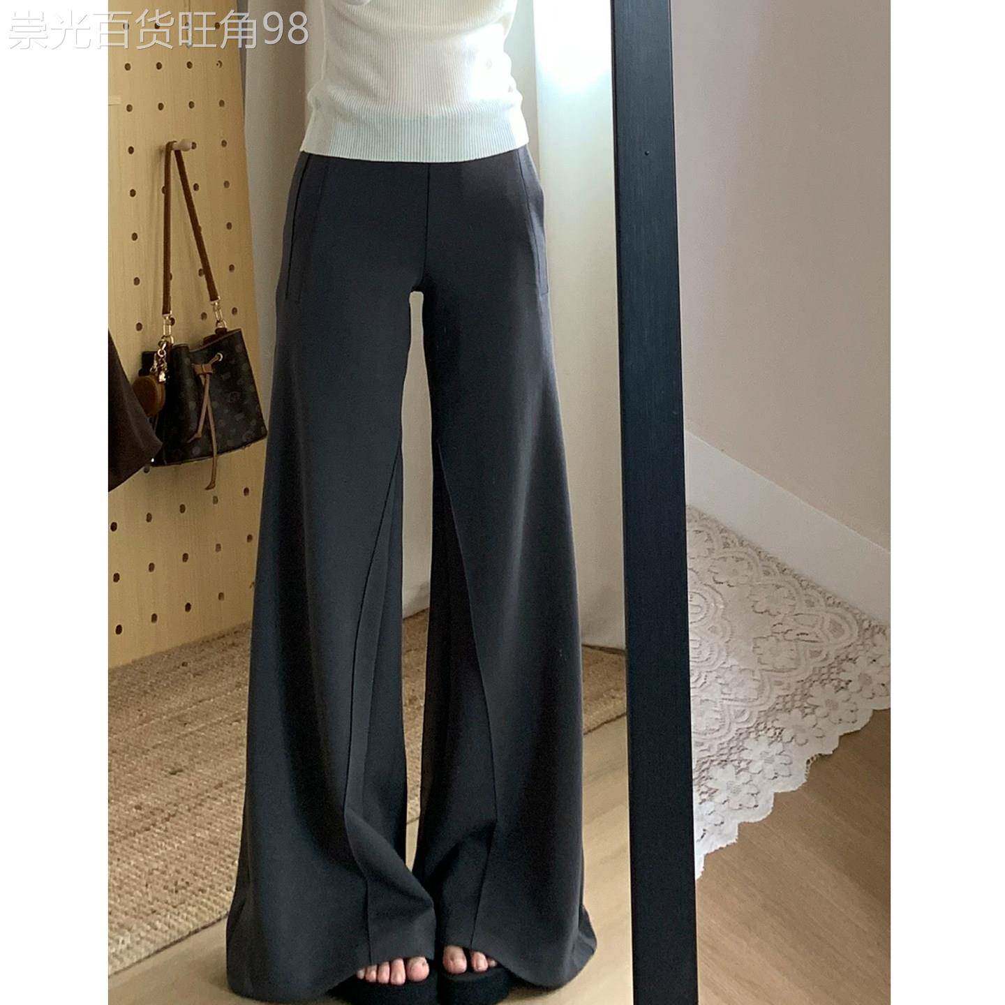 灰色微喇休闲裤女高腰垂感秋冬2026新款弹力宽松显瘦针织喇叭裤女