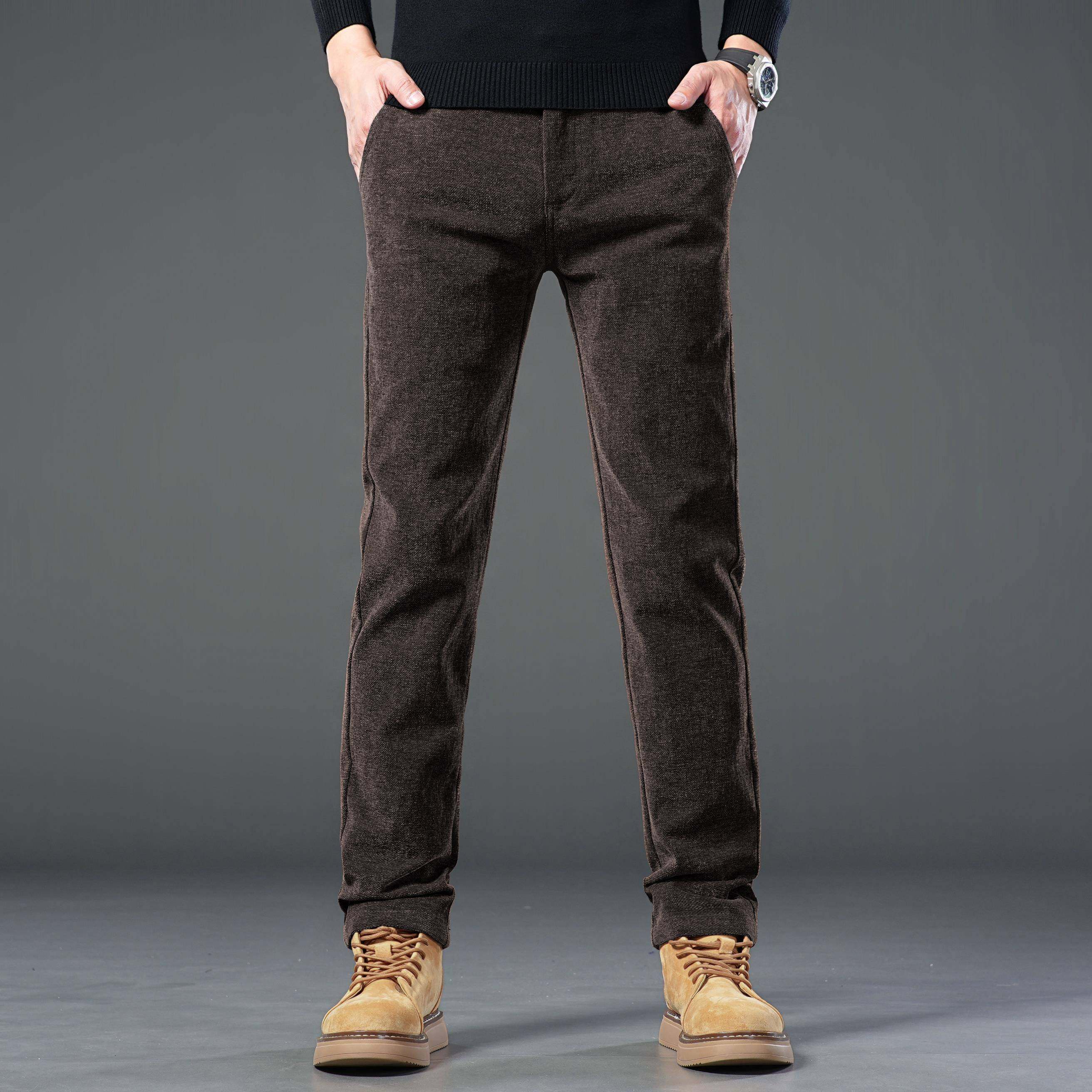高端毛呢棕色休闲裤男士秋冬款2026新款修身直筒百搭商务长裤子潮