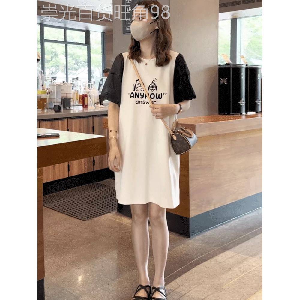 圆领泡泡袖休闲 洋装2025新款女夏季宽松显瘦遮肚子减龄T恤裙子
