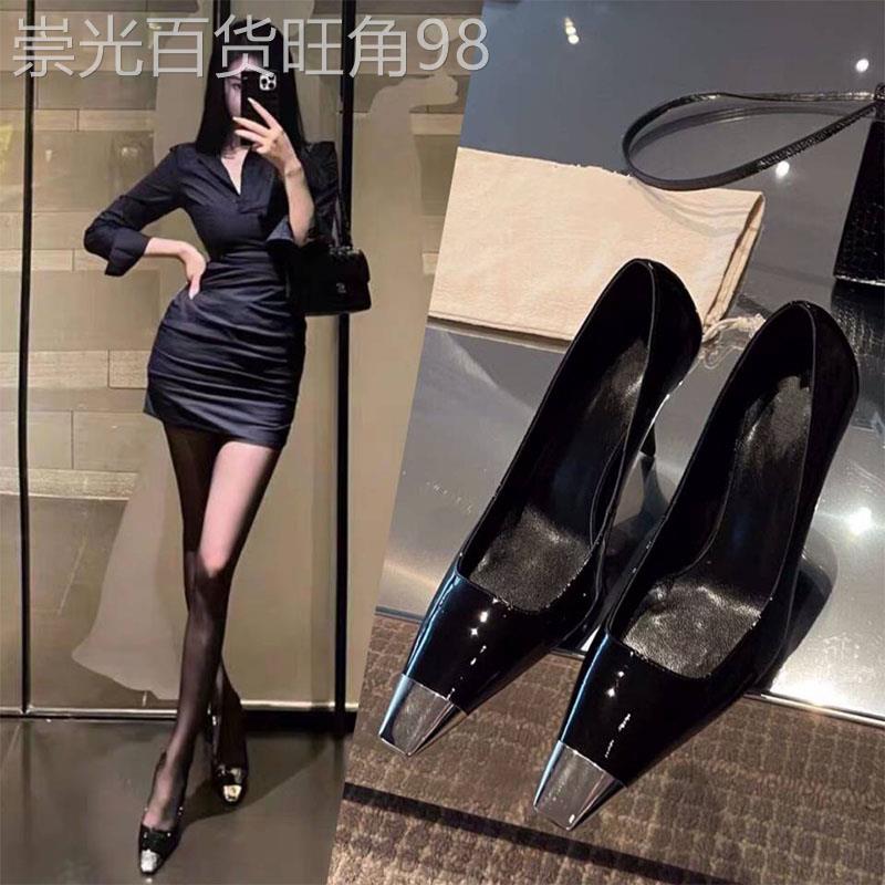 朴彩英同款漆皮高跟鞋女2026年新款高跟细跟金属欧美气质黑色单鞋