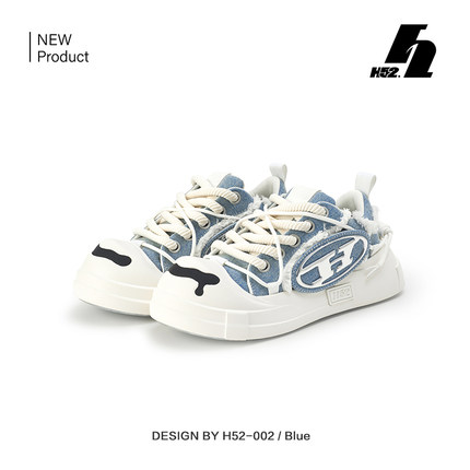 H52 开口笑帆布鞋蓝色大头板鞋厚底增高板鞋休闲鞋子女情侣帆布鞋