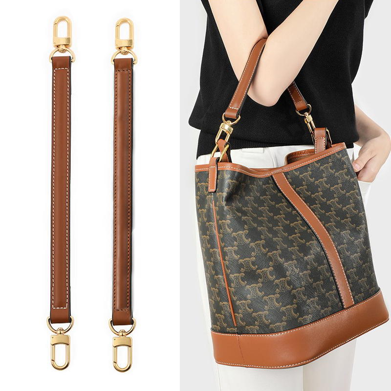 真皮手提包带适用赛琳凯旋门老花水桶包带配件棕色包带拎包手提带