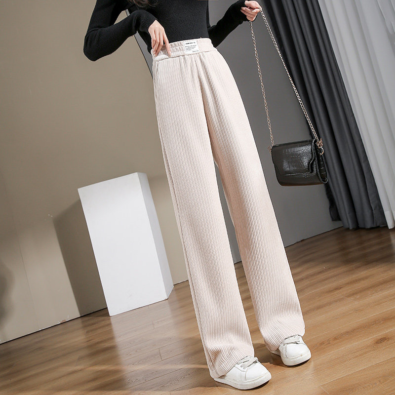 雪尼尔阔腿裤女秋冬装2021年新款高腰垂感条绒加绒宽松灯芯绒裤子