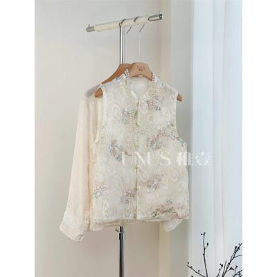 UNUS新中式刺绣欧根纱薄款马夹