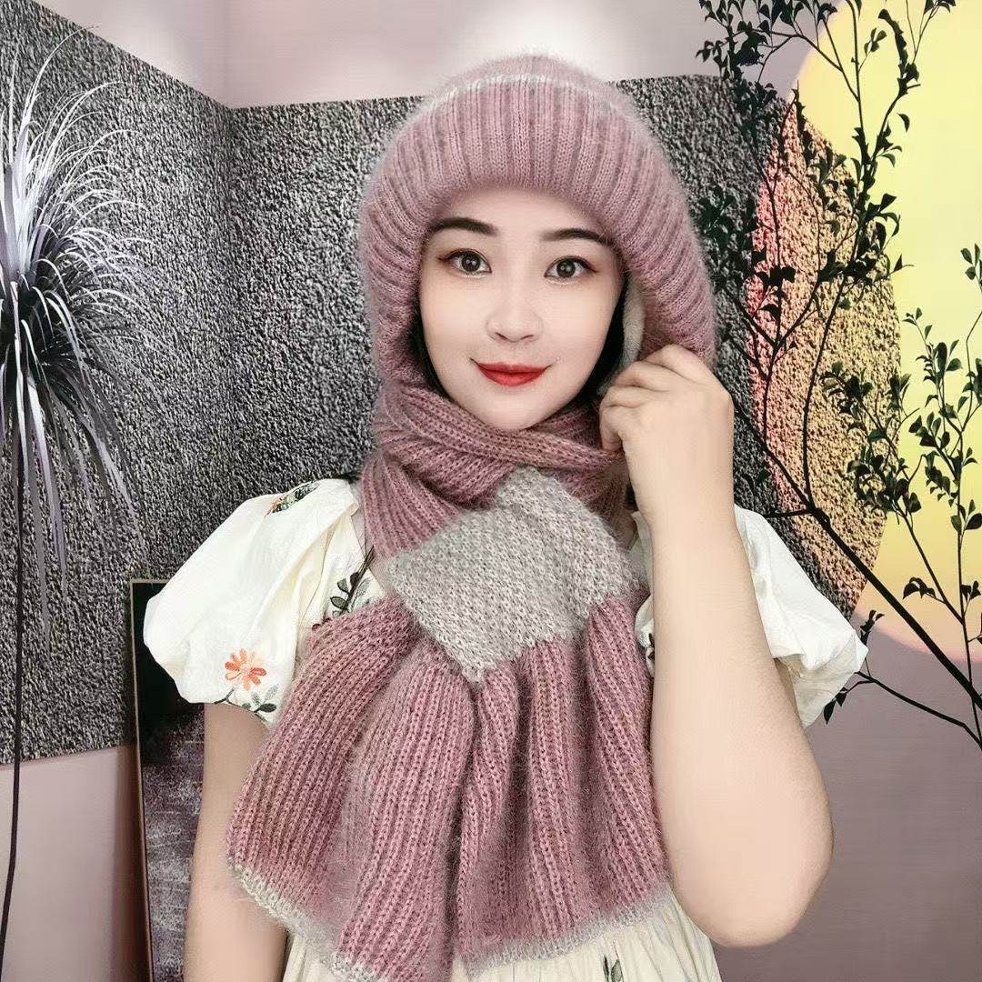 新款针织帽子围巾一体两件套时尚保暖加绒加厚骑车防风冬季毛线帽,服饰配件/皮带/帽子/围巾,帽子,淘宝优惠券,粉丝福利购,淘宝优惠卷