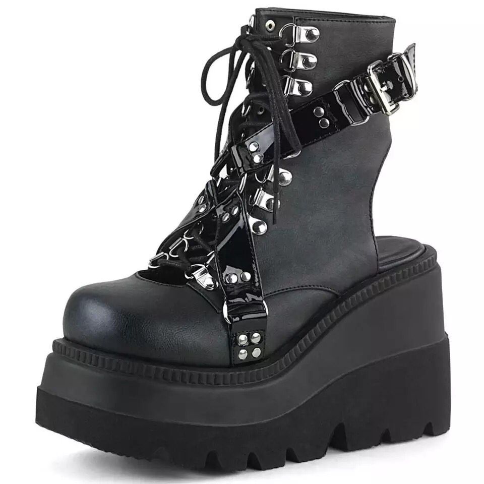 暗黑哥特式凉鞋女大码凉靴厚底女鞋gothic women wedge sandals