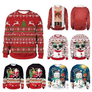 neck round Christmas deer hoodie 2024 couple printed