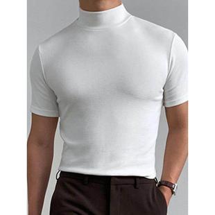 时尚 T恤高领纯色短袖 2025夏季 39;s 男士 潮Men& 欧美男装 打底衫