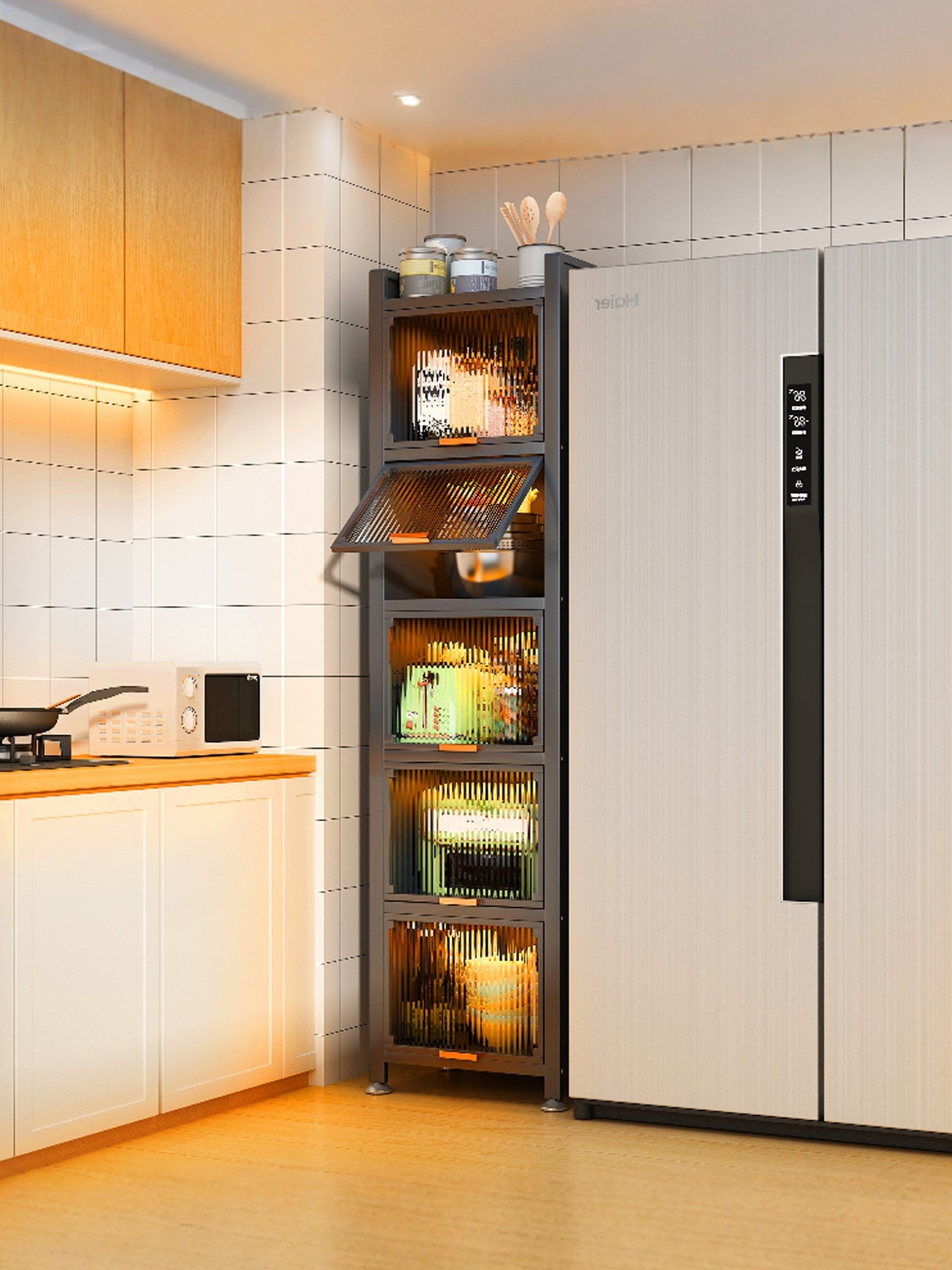 厨房落地多层置物架收纳柜储物柜多功能橱柜锅架碗柜夹缝款餐边柜,收纳整理,整理架/置物架/收纳架,淘宝优惠券,粉丝福利购,淘宝优惠卷