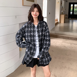 时尚复古亮闪闪撞色格子长袖衬衫女2025春季新款宽松休闲上衣外套，女装衬衫，浙宝222（原006）